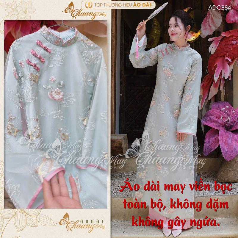   MỞ BÁN  Áo Dài Cách Tân Nữ 4 Tà Tương Tư Thêu Sen Cá ADC884 May Sẵn Dáng Suông Bầu Dự Tiệc Cưới Lễ Tết Đẹp Chất Liệu Lụa Tơ Óng Thêu Hoa Trực Tiếp Bền Màu Thoáng Mát 