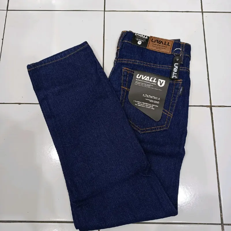 Celana Jeans Panjang Standar Pria Biru Navy/Dark Blue Denim Premium Brand Uvall 0
