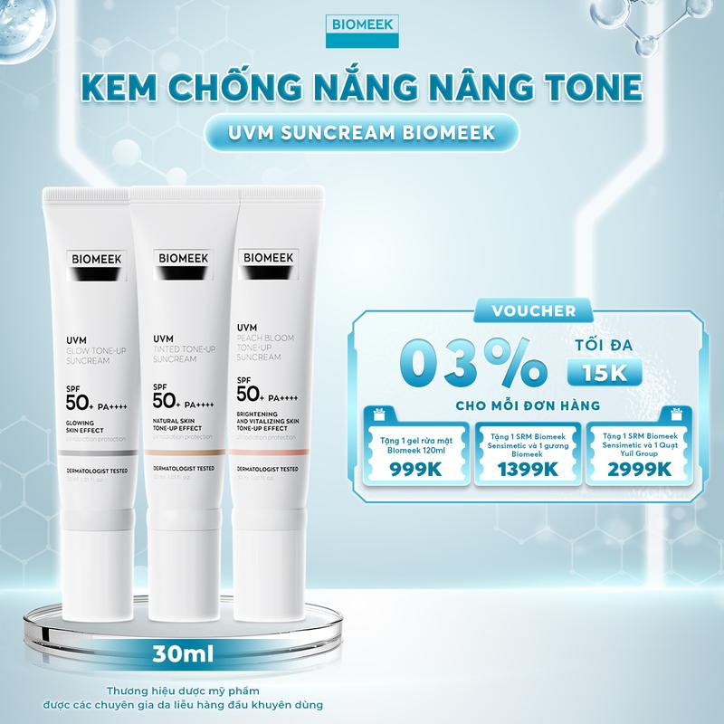   KOL X Biomeek  Kem chống nắng Biomeek 3 in 1 nâng tone kháng trôi 4 màng lọc UV kiểm soát dầu thừa giữ ẩm 30ml 