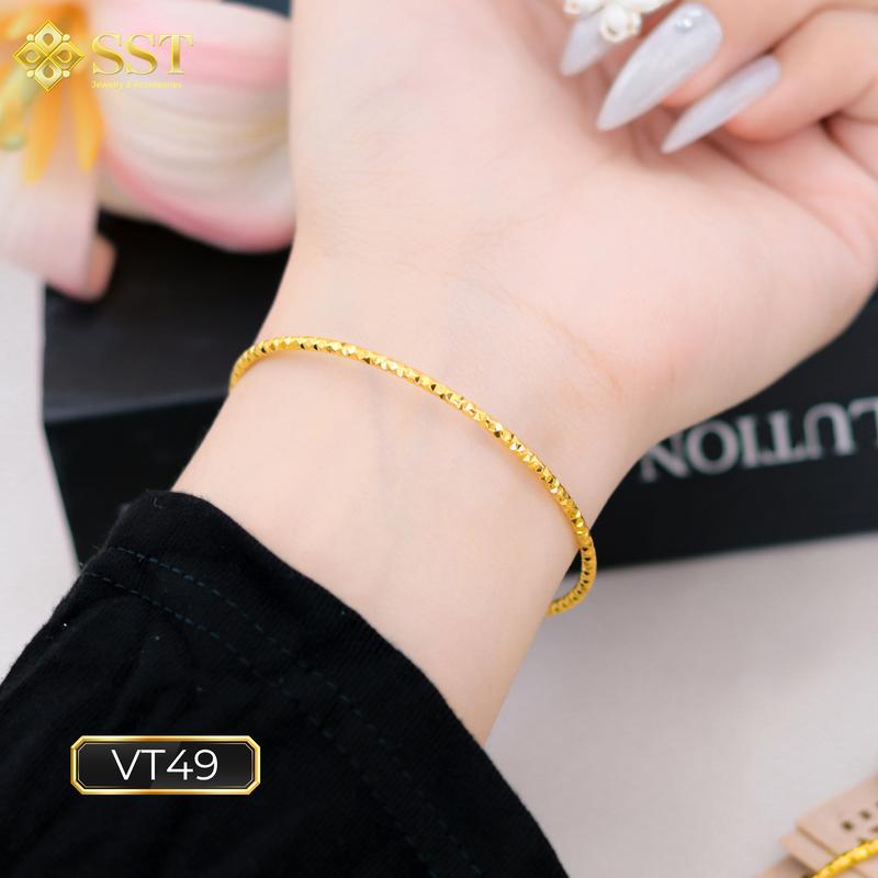  Vòng tay Titan SST ximen kim cương vàng óng ánh form mảnh Không Đen Gỉ VT49 