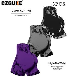 CZGUKE conjunto de 3 pzas para mujer: pantalones de fitness sin costuras tie-dye, shorts ajustados de tiro alto para halterofilia y running, shorts de yoga sexys con efecto moldeador en forma de melocotón