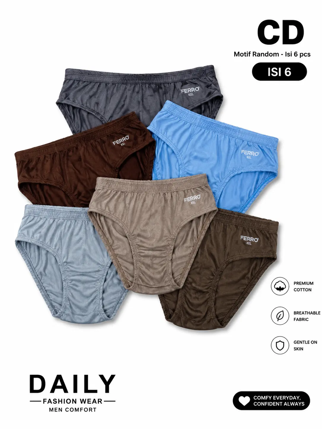 Paket CD Celana Dalam Pria Dewasa 6PCS/3PCS Size M-XXL Bahan Katun Menyerap Keringat Karet Lembut Nyaman