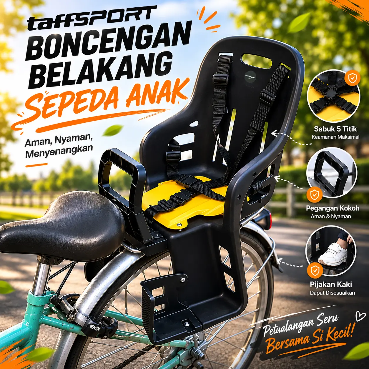 TaffSPORT Boncengan Belakang Sepeda Anak Child Safety Back Seat - Y11 - Black
