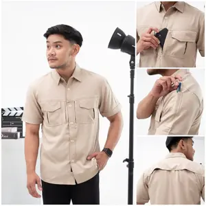 Kemeja Stretch /Kemeja Tactical Pria/Kemeja Slimfit cream/Kemeja Lengan Pendek/Kemeja Formal Lembut Nyaman