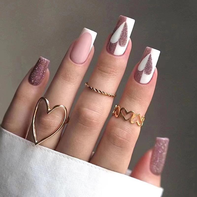 Product Introduction of [Glue Included] Stylish and Shiny Medium-Long Detachable Handmade Square False Nails [24-Piece Set] 22