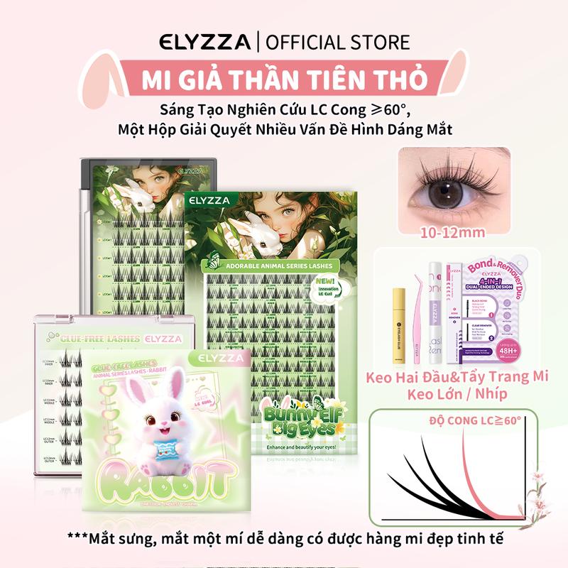  Mi Giả Thỏ Yêu Tinh 10-12mm ELYZZA Sợi mi Độ Cong LC Mi Cụm Mềm Mại Tạo Hiệu Ứng Mắt To Tự Nhiên 