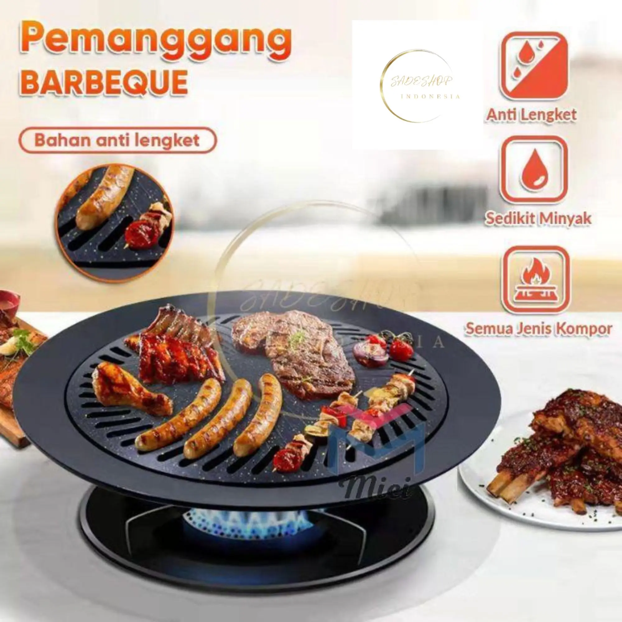 SADESHOP-Panggangan BBQ Bulat 32Cm Ultra Grill Pan Drip Pan Plate Anti Lengket / Alat Pemanggang Daging Ala Korea Smokeless Kompor Portable Alas Panggang Serbaguna Besi Hitam Kitchenware Wadah