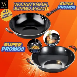 ( SIZE JUMBO 34cm WAJAN ENAMEL) ANTI GORES ANTI LENGKET ANTI KARAT WAJAN ENAMEL KUPING  / GAGANG ANTI LENGKET