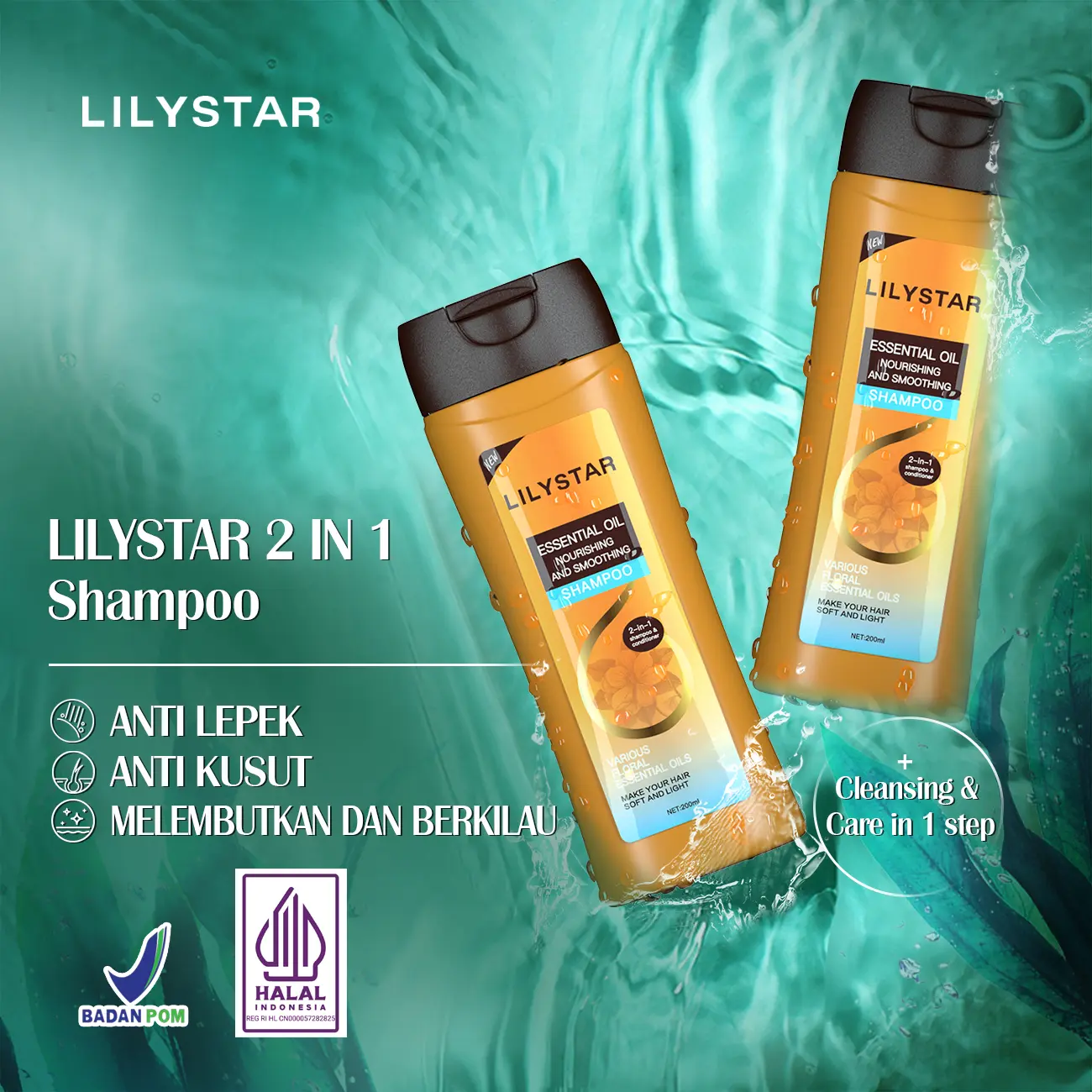 LILYSTAR Essential Oil Nourishing and Smoothing Shampoo Berminyak Bunga shampoo Kotoran Membersihkan Perawatan Sampo Haircare Kering Ketombe