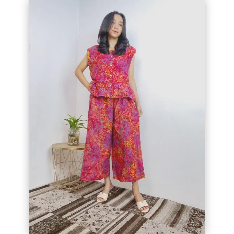 Product Introduction of MEYDEND - One Set Sarimaya Setelan Batik Cap Rayon Premium Busui Friendly Kulot 7/8 Lengan Kutungan 32