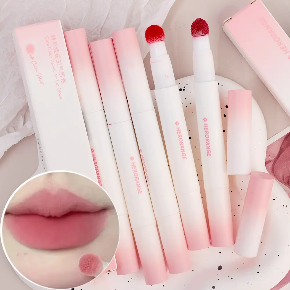1PC Air Cushion Lip Glaze Fluffy Matte Lipstick Velvet Waterproof Long Lasting Easy To Wear Red Lip Mud