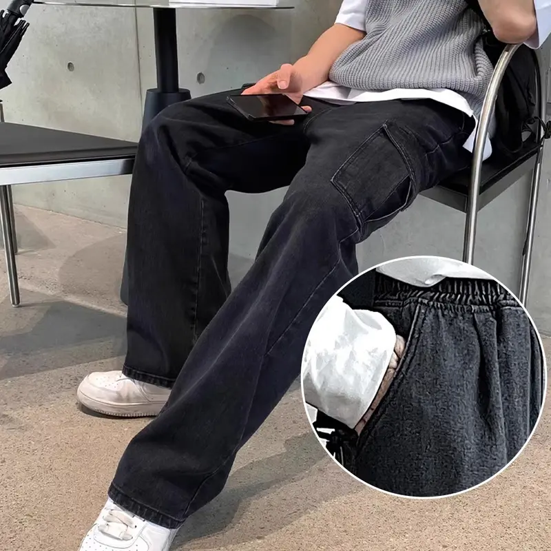celana jeans cowok street wear outfit baggy pants celana panjang pria dewasa denim berdiri celana cargo pria panjang Celana Panjang Unisex 8
