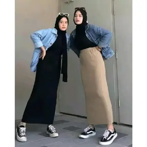 Rok Span Knit Slim Fitting Panjang Bawahan Wanita