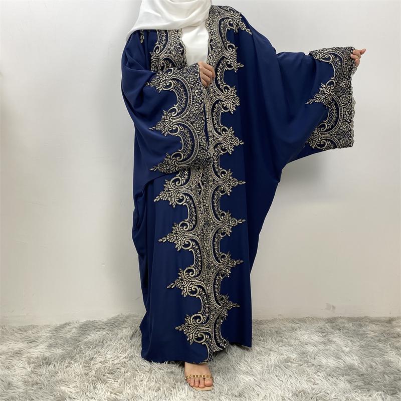 Product Introduction of 1417#  Modern Dubai Embroidery Big Cuff Nida Batwing Sleeve Modest Fashion Butterfly Abaya 17