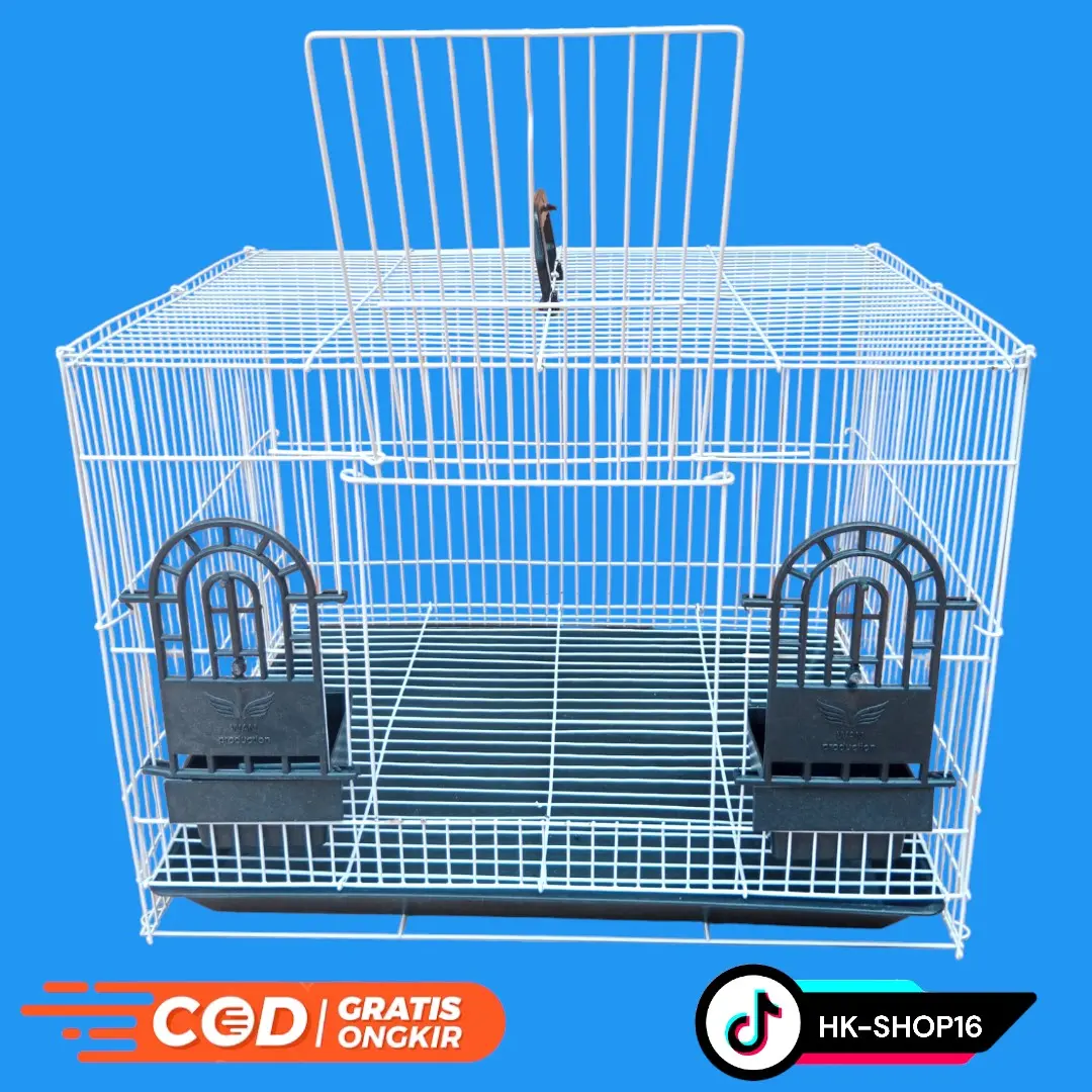 Kandang Umbaran Minimalis UK 45x30x30 Anti Karat dengan Tempat Makan dan Alas Nampan