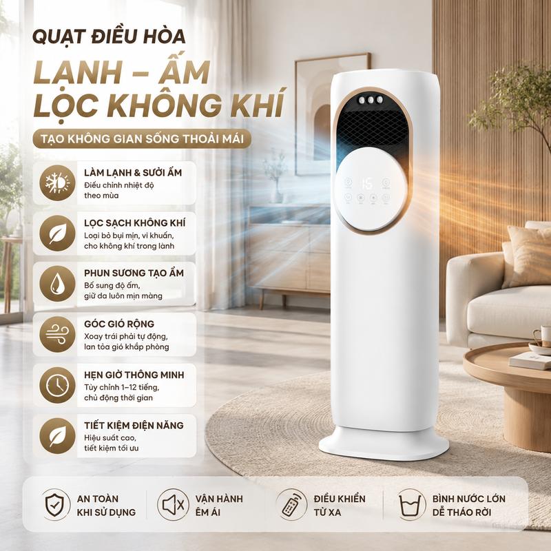 Quạt Điều Hòa Đứng Q9 Máy Nóng Lạnh 2 Trong 1 Quạt Gia Đình Quạt Hơi Nước Tạo…