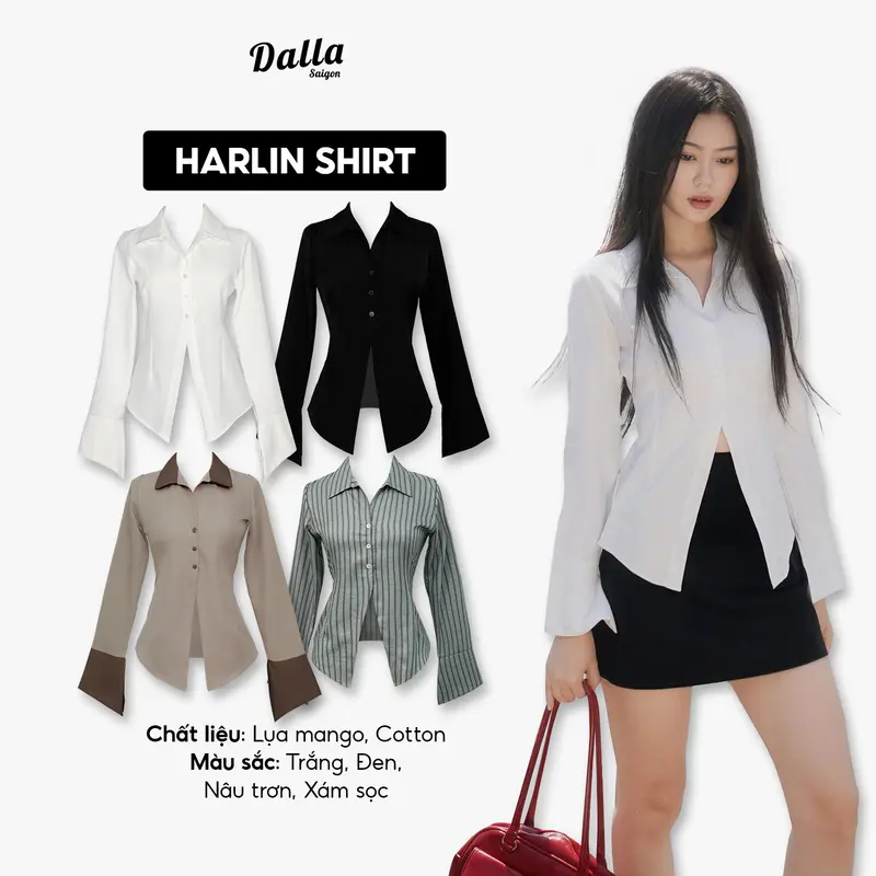 (SM04) DALLA Áo sơ mi trắng nữ phom ôm tay dài 0