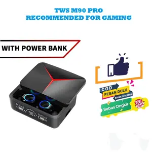 RG TWS GAMING  M90 Headset Bluetooth v5.2 Pro HD With Powerbank 1200 mAh Headphone Led Display Headset Gaming Wireless HIFI Stereo True Wireless Earphone