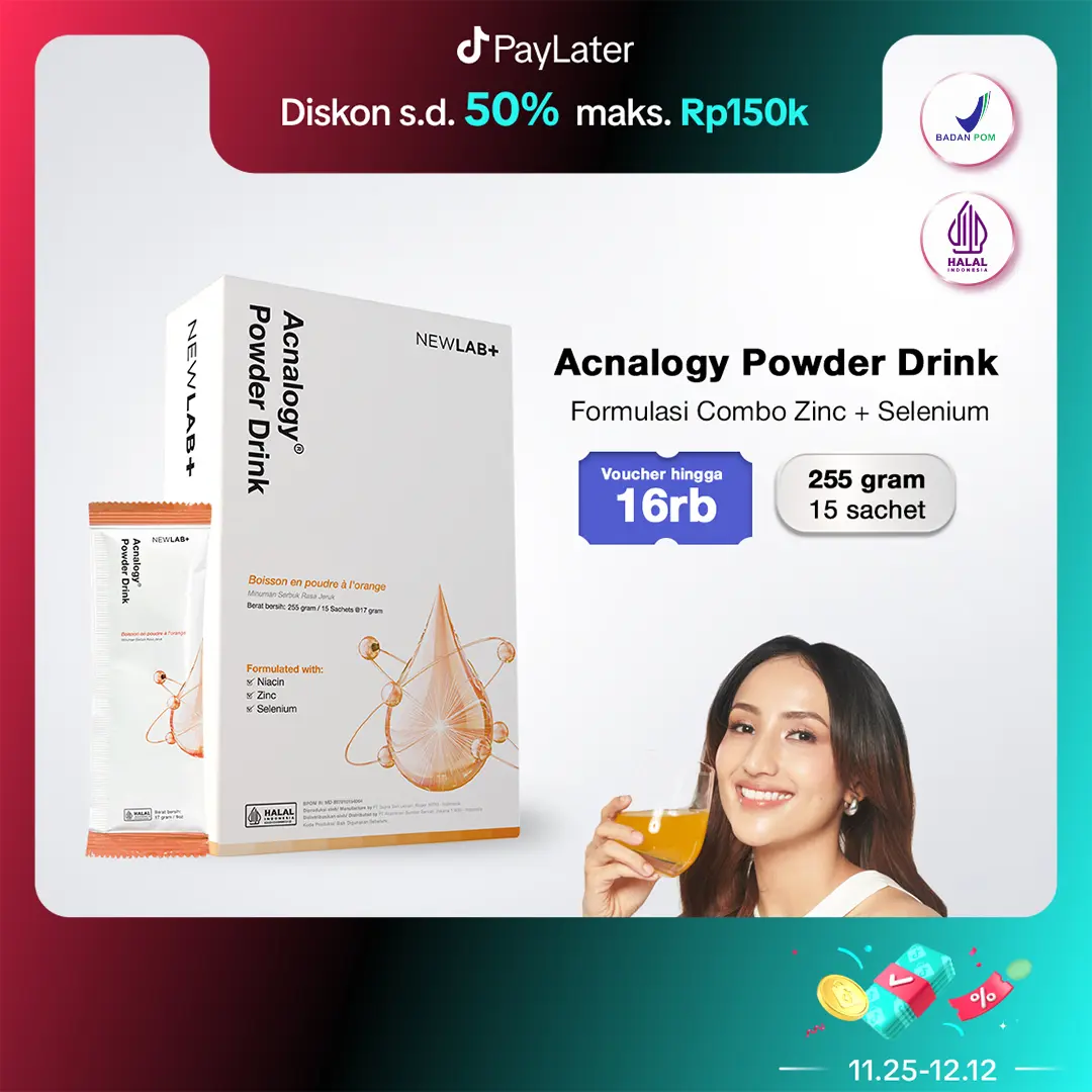 NEWLAB Acnalogy Powder Drink | Acne Drink | Minuman Obat Jerawat untuk Meredakan Bekas Jerawat dan Flek Hitam BPOM 15 Sachet