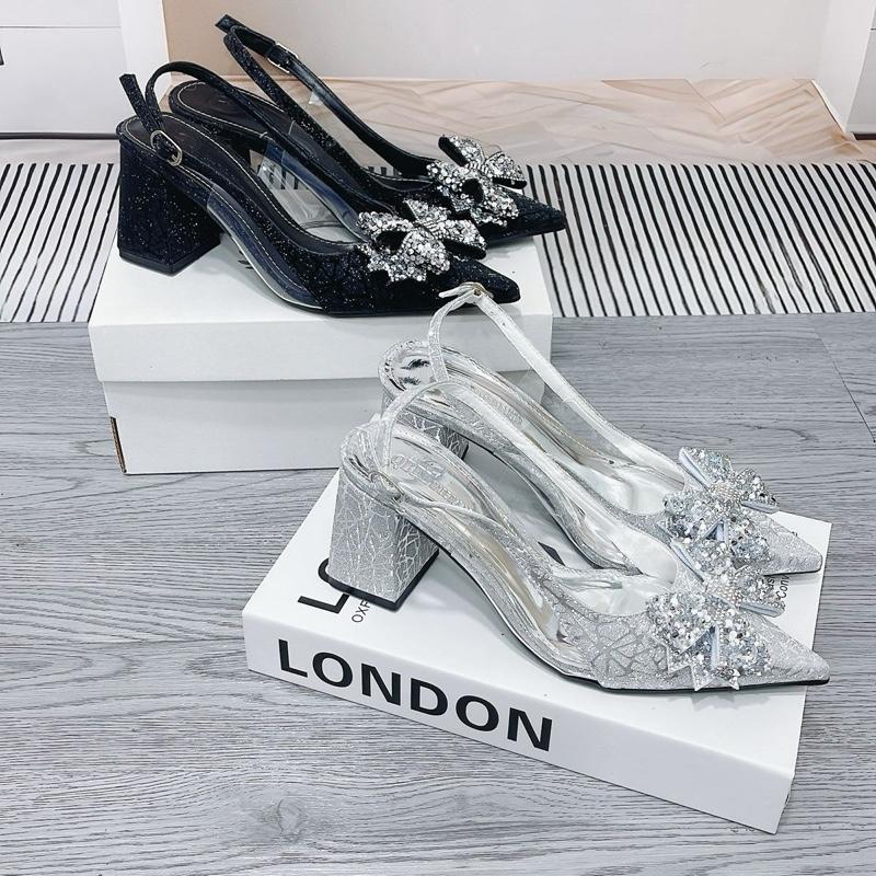 Giày cao gót nữ chất kim tuyến bling trang trí nơ cánh tiên màu sắc lấp lánh gót 5p 7p và 9p TH35