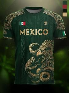 Camiseta de fútbol México Azteca Águila Herencia, estampado integral, estilo casual ajustado para todas las estaciones, diseño único de animales y tribales