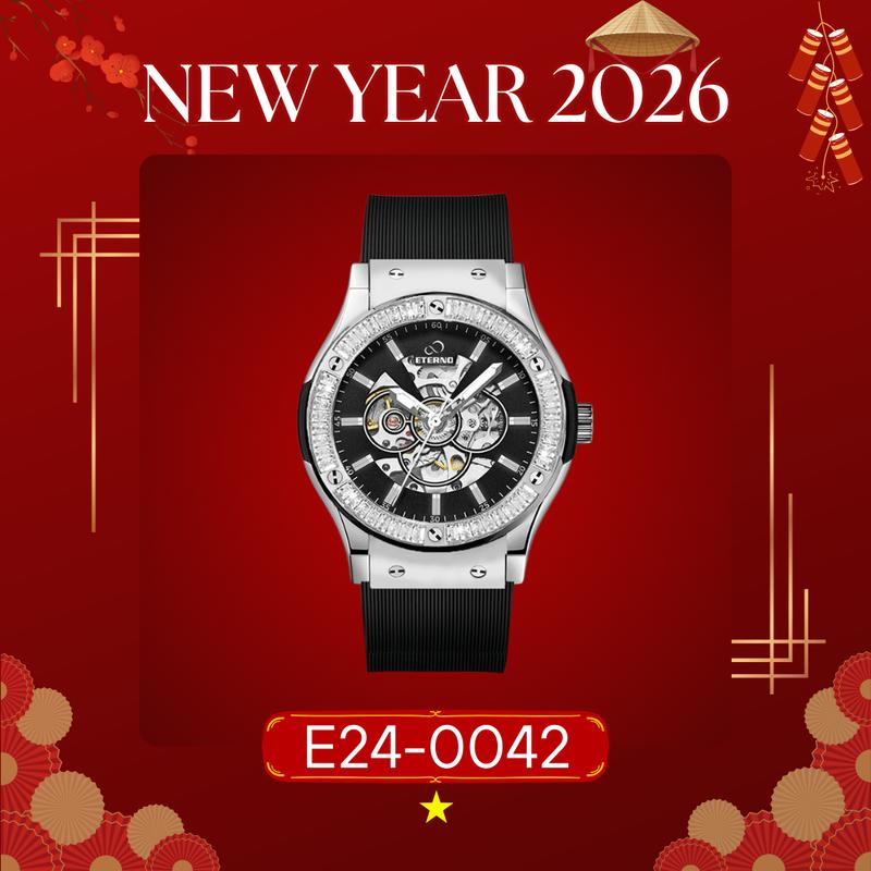 Đồng Hồ Cơ Nam ETERNO E24-0042 Automatic Dây Silicon Cao Cấp Đính Đá Sang Trọng