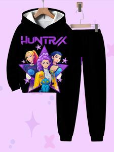 Conjunto de sudadera con capucha para niñas, manga larga casual, diseño cómodo de impresión digital 3D, perfecto para actividades al aire libre en primavera y otoño
