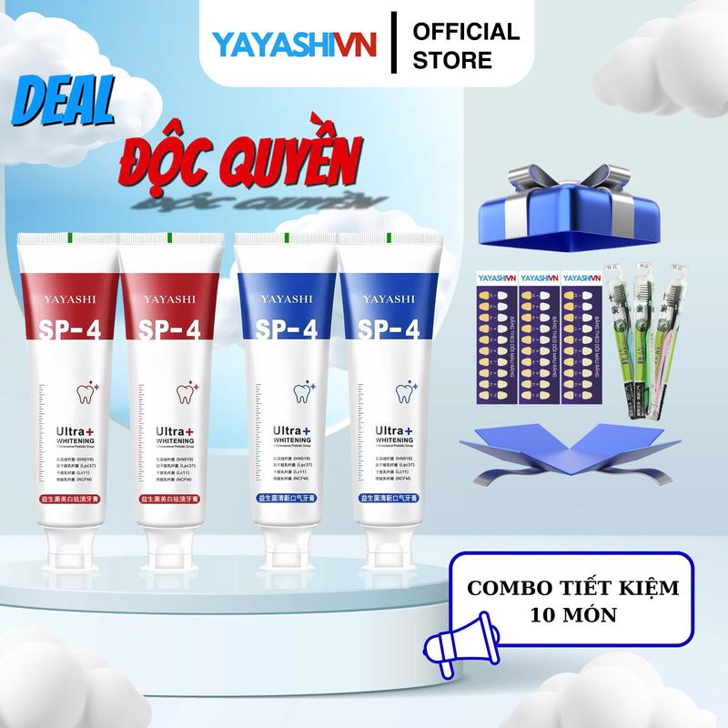 [COMBO 10 MÓN TIẾT KIỆM] MUA 4 TẶNG 6 KEM ĐÁNH RĂNG YAYASHI SP4 HỖ TRỢ GIẢM HÔI MIỆNG HỖ TRỢ Trắng Răng YAYASHIVN BEAUTY