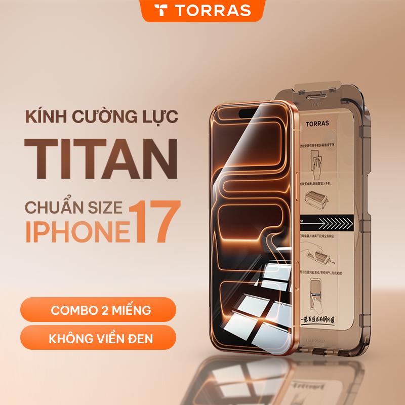 Dành cho iPhone 17-13 Combo 1 hộp 2 miếng Kính cường lực TORRAS Titan Không viền đen Không lẹm màn Bao Phủ Màn Hình 95% - 97% Không cấn ốp Cao cấp Mượt mà Hạn chế bám vân tay Khung tự dán Kèm dụng cụ lắp đặt Dễ dàng lắp đặt