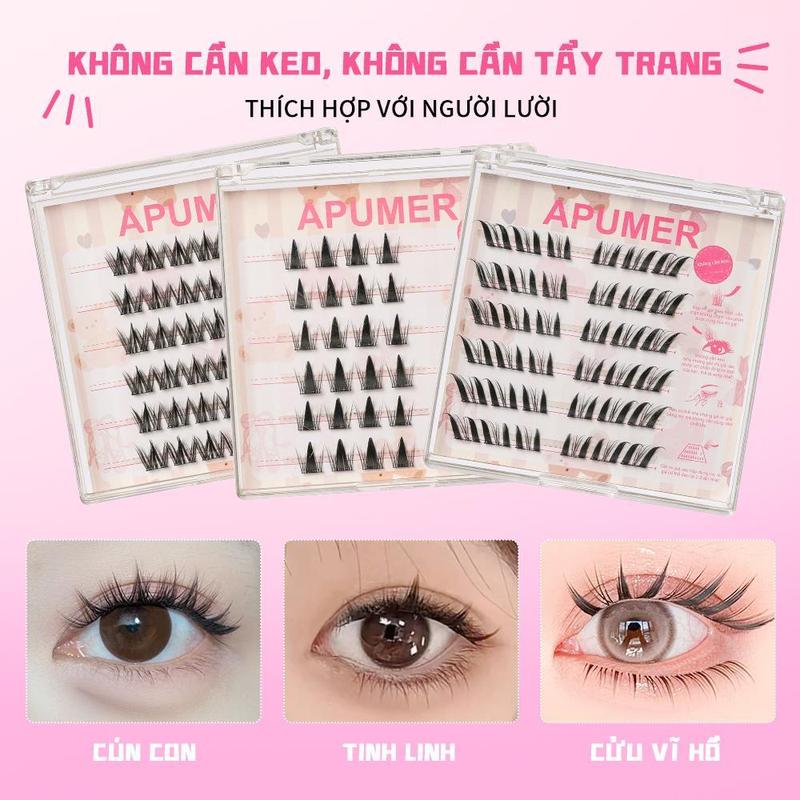 [ĐỘC QUYỀN LIVESTREAM][TẶNG NHÍP] Mi giả cụm Apumer tự nhiên 6 hàng có sẵn keo dùng dạng đuôi cá loại A có thể tái sử dụng nhiều lần
