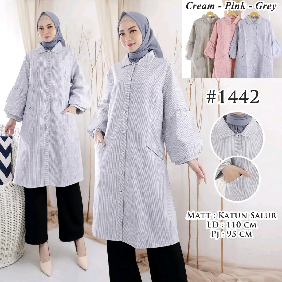 Baju Tunik Wanita Muslimah Cantik dengan Ujung Pergelangan Bergelumbung - Celana, Atasan