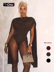 Body de color sólido para mujer, moda minimalista y casual con cuello drapeado ajustado para la vida nocturna, ropa de verano para mujer