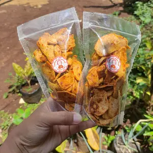 Basreng koin kemasan pouch kemasan icip basreng pedas daun jeruk cemilan Kering Food Pedas Keripik