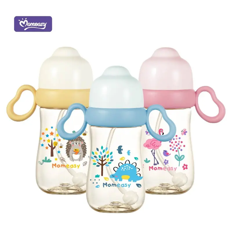 Botol Susu Bayi Wide Neck PPSU Momeasy Feeding Bottle with Gravity Ball Botol Susu Sedotan 240ml Random Girl