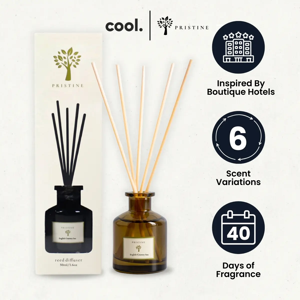 Pristine Hotel Scent Reed Diffuser - 50ml | Hotel Fragrance For Home, Office, Bedroom, Toilet