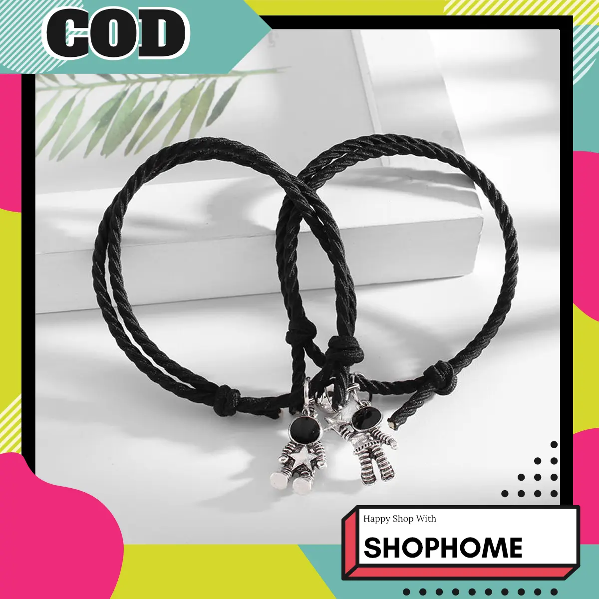 Gelang Couple Magnet aksesoris pasangan pria & wanita Gelang persahabatan motif astronot unik 1 set isi 2pcs GLG12 Besi Rubber Tali Bracelets