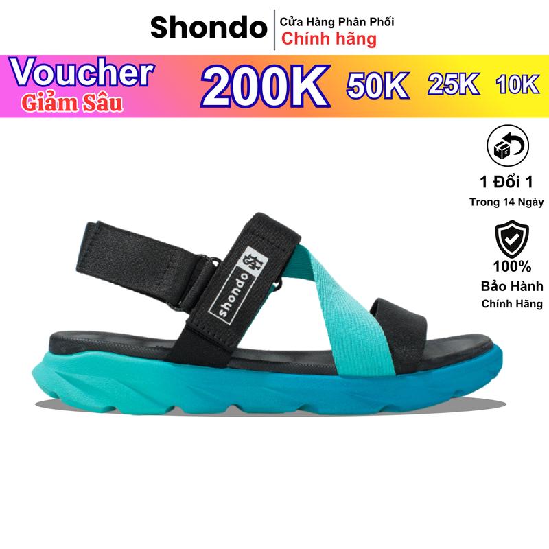 Giày Sandals Shondo Nam Nữ F6 Sport Đế Ombre Xanh Dương Quai Xanh Đen F6S3540 Đế Bằng