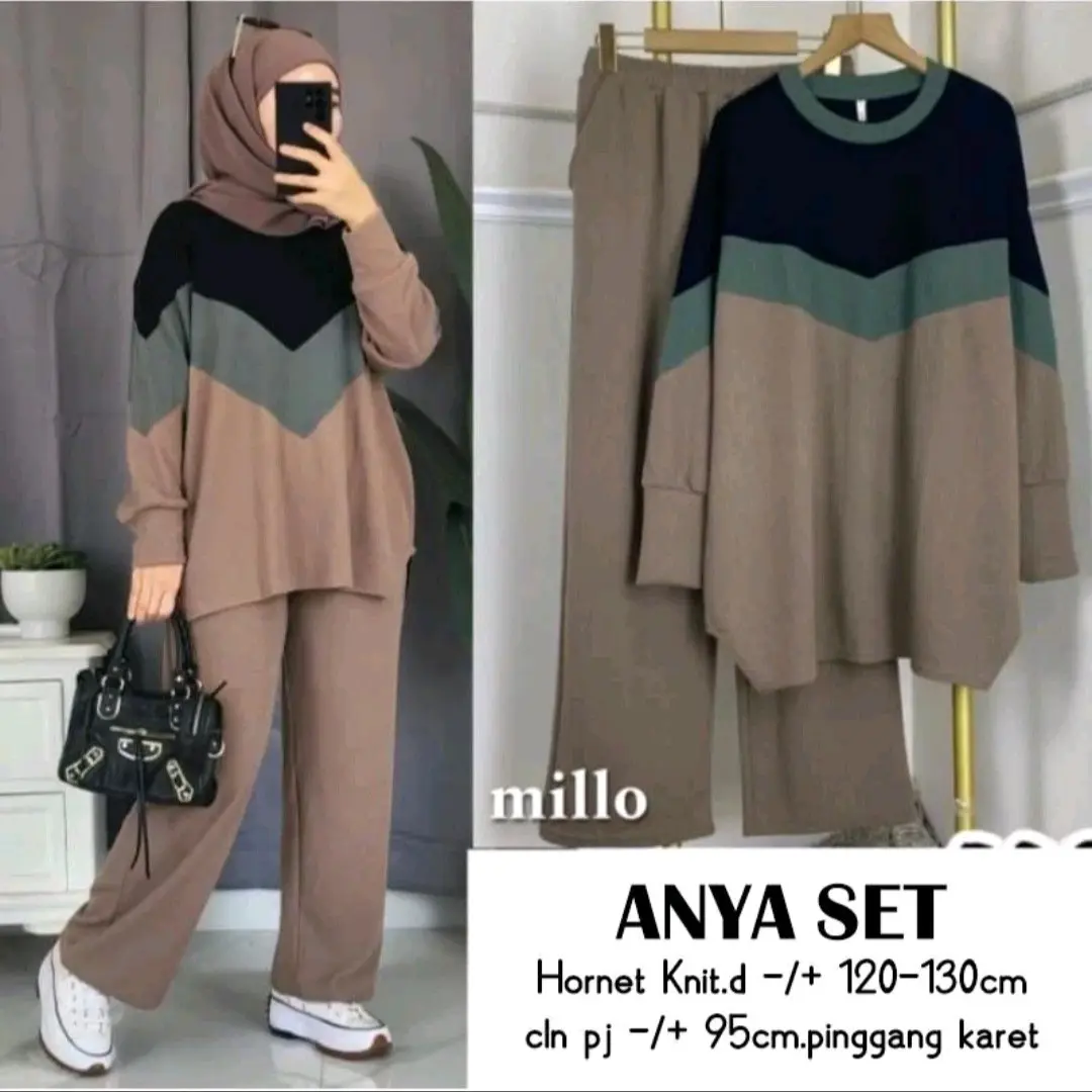 SET ANYA  ZIGZAG ONESET KOMBINASI TERBARU Baju Celana Fit Kulot Nyaman Oversize Panjang