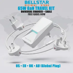 BELLSTAR Universal Travel Adaptor 65W GaN Super Fast Charging Colokan Listrik Luar Negeri Laptop Free Kabel