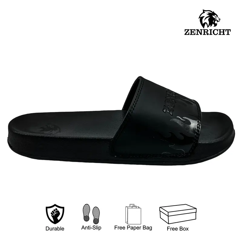 Zenricht Sandal Selop Pria Fullblack Sandal Slide Pria Anti Licin 3