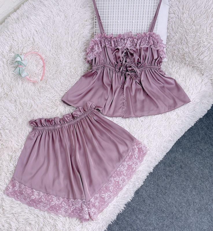 DÀI + ĐÙI SIZE 45KG-90KG Đồ Ngủ Nữ Đồ Ngủ Sexy Đồ Ngủ Xinh. Set Ngủ Nữ Bigsize Áo 2 Dây Phía Trước Phối Ren Dúng. Quần Đùi Vải Lụa Latin Cao Cấp. Women Cute Pijama