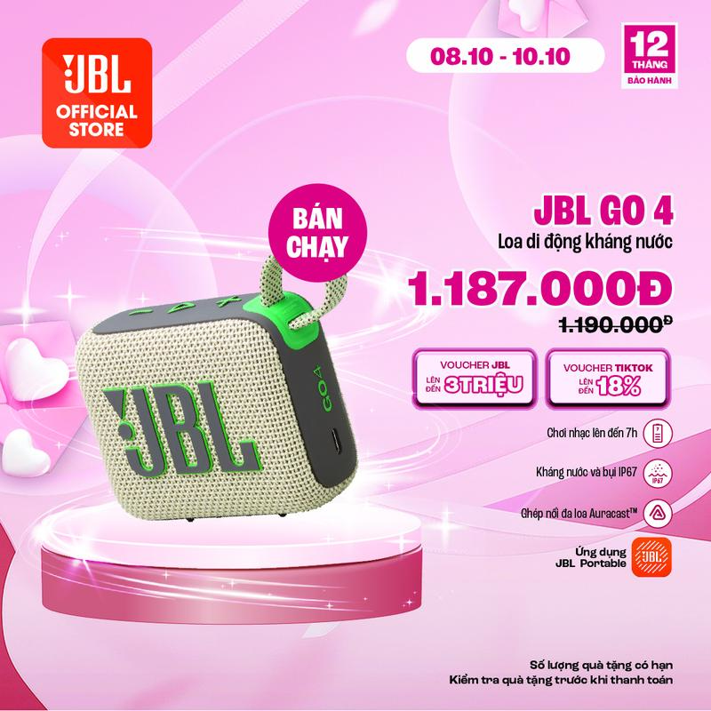 JBL Loa Bluetooth di động JBL Go 4 - Hàng Chính Hãng - Pin 7 giờ, Bluetooth 5.3, Âm thanh Pro Sound, Kháng nước IP67