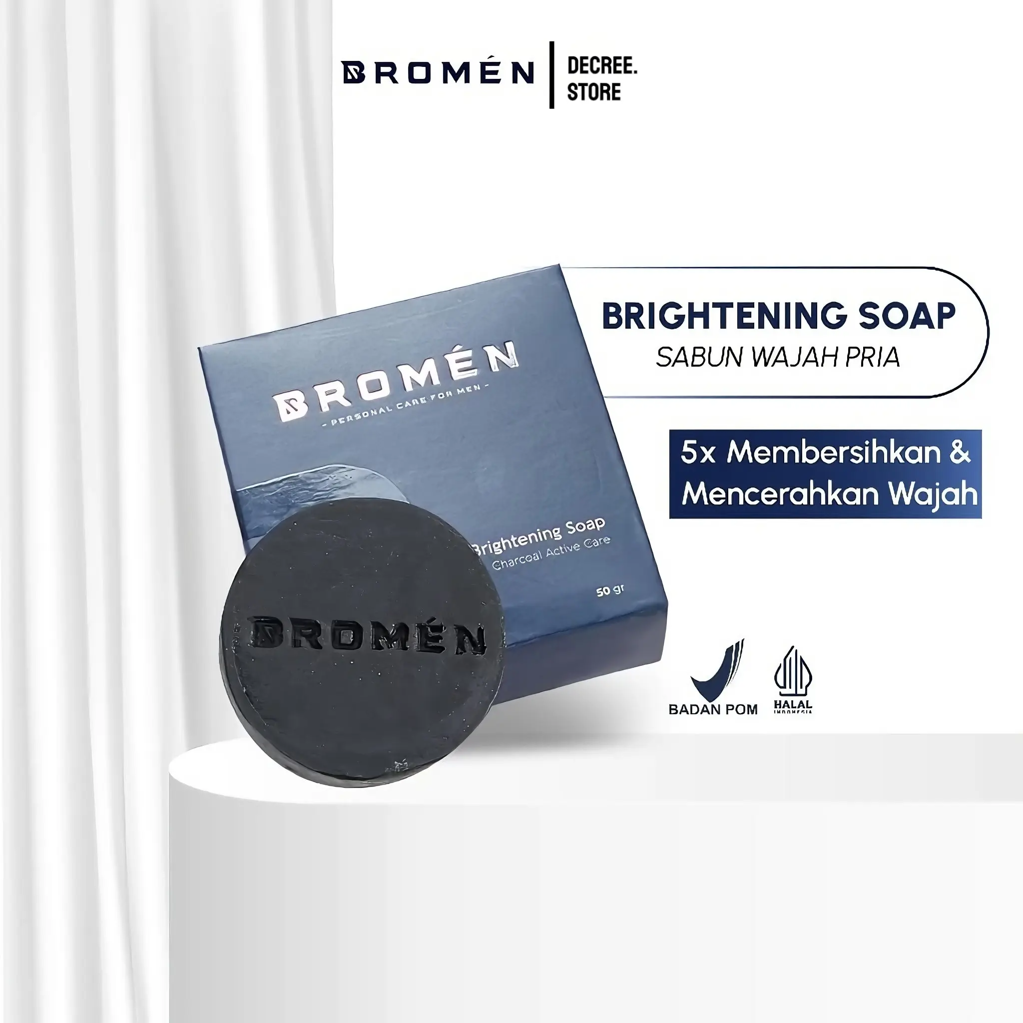 Sabun Cuci Muka Pemutih Pria BROMEN Brightening Soap - Perawatan Mencerahkan Wajah Kusam Membersihkan Komedo Cowok Bruntusan