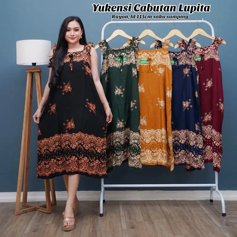 Daster Yukensi 3 PCS USAHA Paket Motif Nyaman Rayon Panjang Wanita Busui Batik Pendek Kancing Katun Tidur Ibu Bumil Bahan Rayon Santung Adem untuk Berbagai Aktivitas di Rumah 8