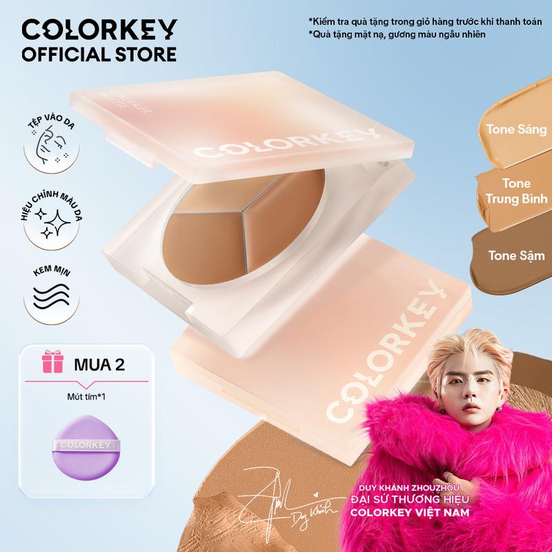  Bảng Kem Che Khuyết Điểm COLORKEY 3 Màu Chất Kem Mỏng Mịn Che Phủ Tự Nhiên 3.9g 