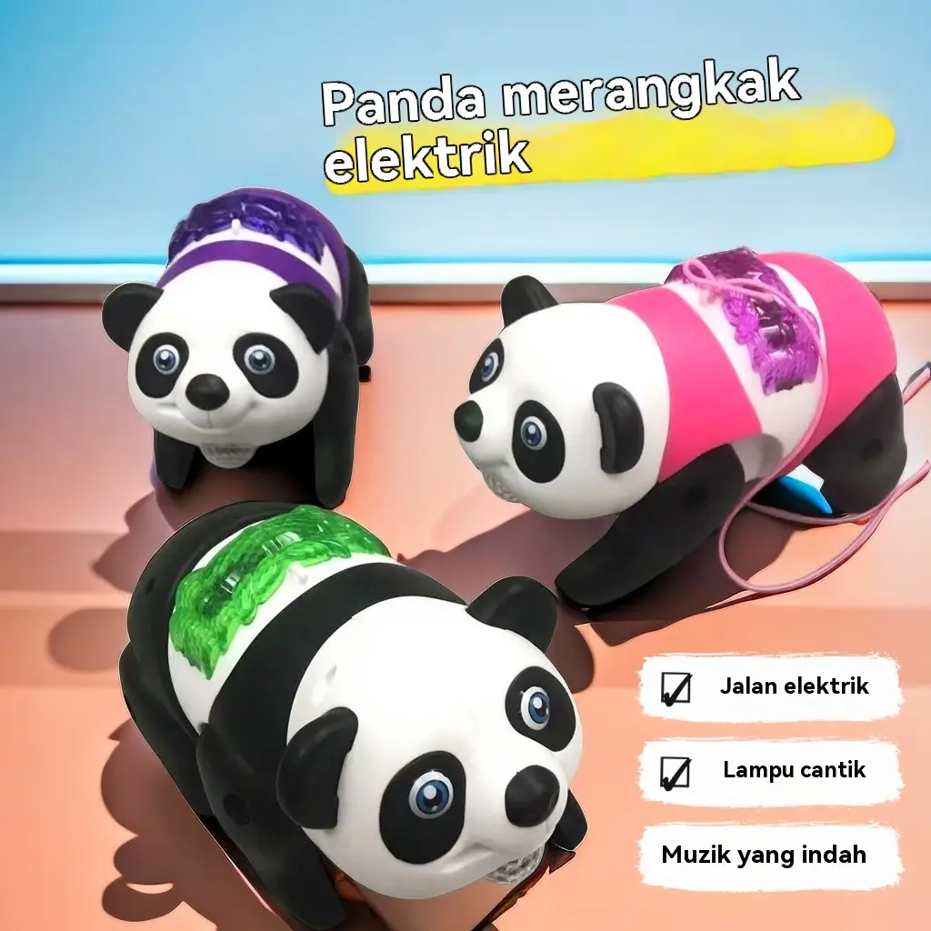Tali Merangkak Simulasi Elektrik, Reka Bentuk Kartun Panda, dengan Cahaya dan Muzik, Sesuai untuk Kanak-kanak dan Bayi, Bercahaya Control Remote Toys