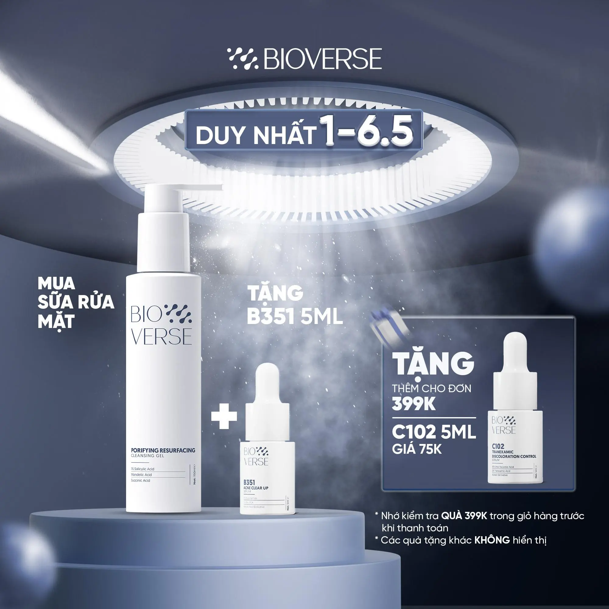 Gel Rửa Mặt Porifying Resurfacing Cleansing Gel Bioverse Hỗ Trợ Làm Sạch, Mềm Da Và Hỗ Trợ Cải Thiện Mụn Ẩn 150ml [TẶNG Serum B351 5ml TẶNG THÊM ĐƠN 399K Serum C102 5ml TỪ 01-06.5]