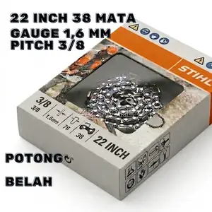 Rantai Chainsaw 22" 38T Tajam Kuat Tahan Lama untuk Gergaji Kayu ST MS788/799/CS5200/5800 Pitch 3/8 Gauge 1.6mm