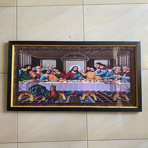 Hiasan dinding plus bingkai ukuran 100x50cm Lukisan cetak Perjamuan Kudus yesus kristus