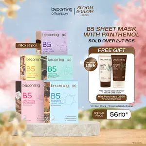 [BUY 7 GET 8] becoming B5 Sheet Mask 25ml with Panthenol | Bundle Isi 8pcs 1 Box | Masker Wajah | Cairan Essence Face Mask | Masker Wajah Melembapkan dan Mencerahkan | Mengencangkan | Menutrisi | Menenangkan | Niacinamide | Witch Hazel | Extract Licorice